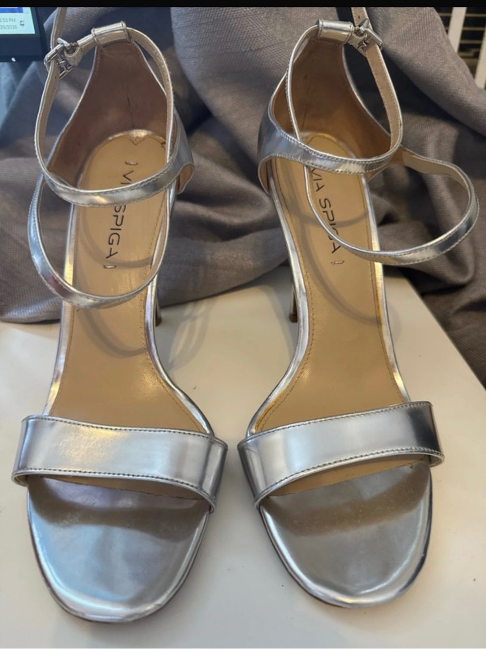 Via Spiga Metallic Silver Strappy Heels